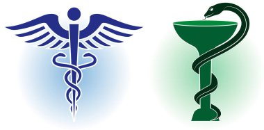 Medikal ve Eczane Sembollerinin İllüstrasyonunu Ayarla - Caduceus ve Hygieia 'nın başka bir versiyonu.
