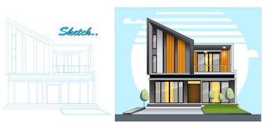  Modern Minimalist Şablon Şablonu Tasarımı, temiz ve çağdaş iki katlı bir yapıya sahip..  