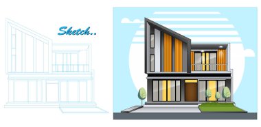 Modern Minimalist Şablon Şablonu Tasarımı, temiz ve çağdaş iki katlı bir yapıya sahip.. 