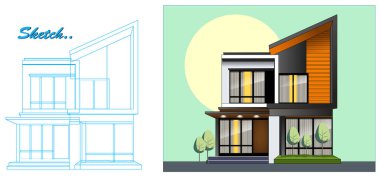 Blueprint Sketch ile Modern Minimalist Ev Tasarımı Şablonu