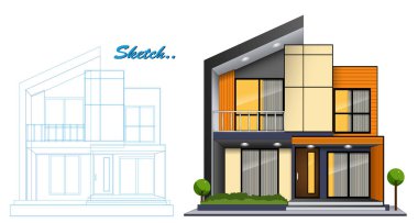 Blueprint Sketch ile Modern Minimalist Ev Tasarımı Şablonu