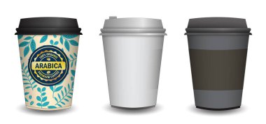 Set Illustration of Blank Disposable Coffee Cups Mock up with Lids  clipart