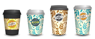 Boş Tek Kullanılabilir Kahve Fincanlarının Görünümünü Ayarla Kapaklı Uygula