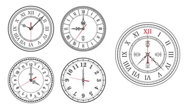 Vintage Saat veya Süslemeli Saat Eller Koleksiyonu İzole Edildi.