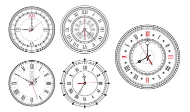 Vintage Saat veya Süslemeli Saat Eller Koleksiyonu İzole Edildi.