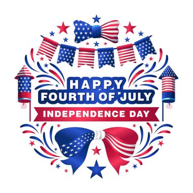 4 Temmuz ABD Bağımsızlık Günü amblemi, parlak renkli elementlerle