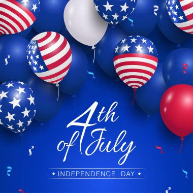 4 Temmuz Bağımsızlık Günü Mavi Vektör Arkaplanında Balon Bayrağı