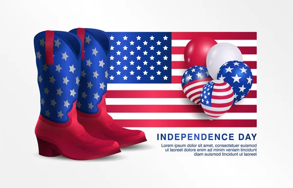 Július Függetlenség Napja Ünnep Cowboy Boot Usa Zászló Léggömbök — Stock Vector