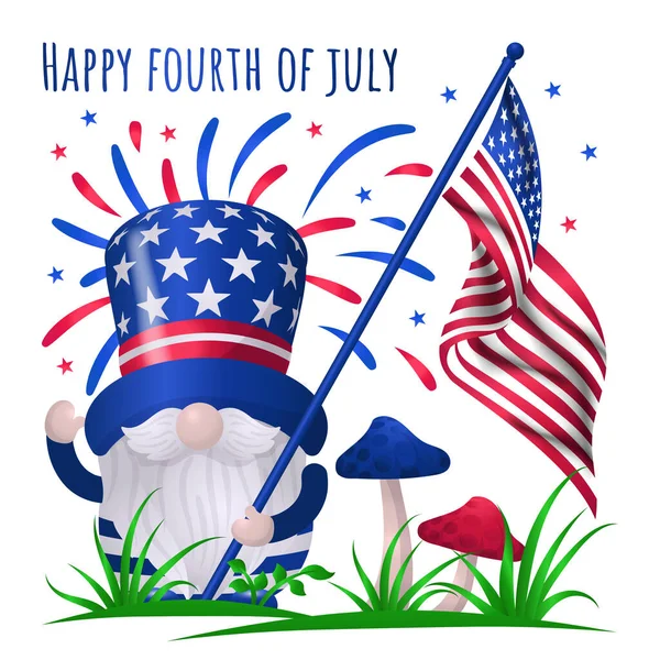 Χαριτωμένα Ξωτικά Κρατώντας Αμερικανική Σημαία Πυροτεχνήματα Γιορτάζοντας Της 4Ης Ιουλίου — Διανυσματικό Αρχείο