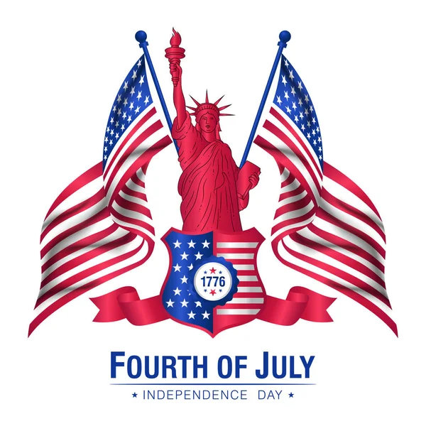 4Th July Usa Independence Day Vector Statue Liberty Flag Badge — Stock Vector
