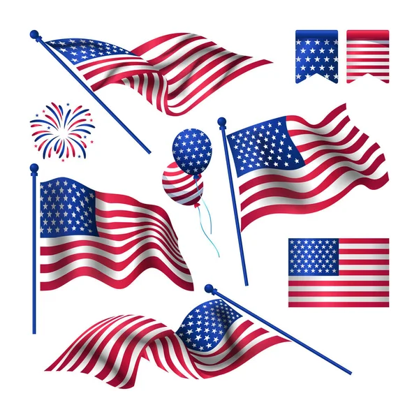 Ηπα Κυματίζει Σημαίες Συλλογές Ηνωμένες Πολιτείες Της Αμερικής Διάνυσμα Εικονογράφηση — Διανυσματικό Αρχείο