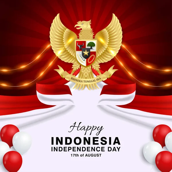 78º Día Independencia Indonesia Diseño Fondo Con Garuda Cinta Luces — Vector de stock