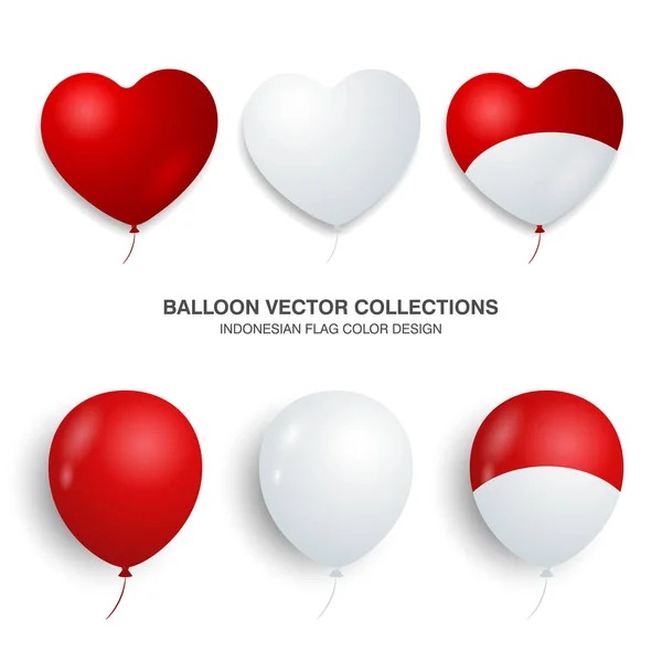 Ballon Collecties Met Vlag Van Indonesië Kleur Ontwerp Geschikt Voor — Stockvector