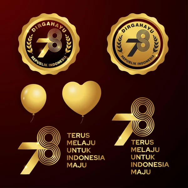 Golden Dirgahayu Logo Emblem Design 78Th Happy Indonesia Independence Day — Vector de stock