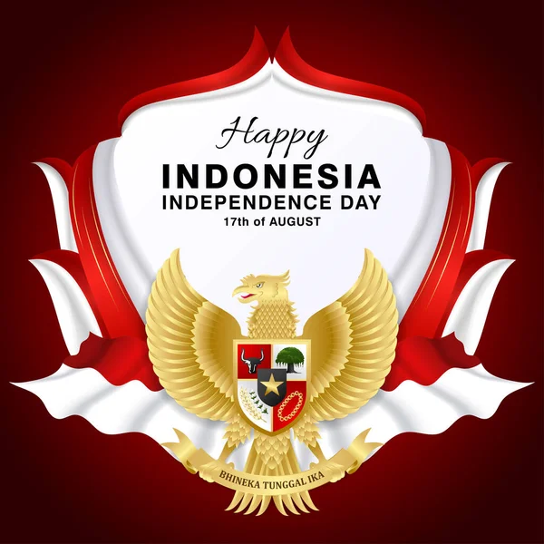 Dirgahayu Bakgrund Design Med Garuda Band Och Indonesien Flagga — Stock vektor