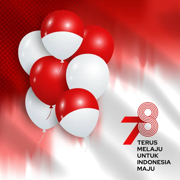 Agosto Indonesia Celebración Del Día Independencia Con Globos Fondo Bandera — Vector de stock