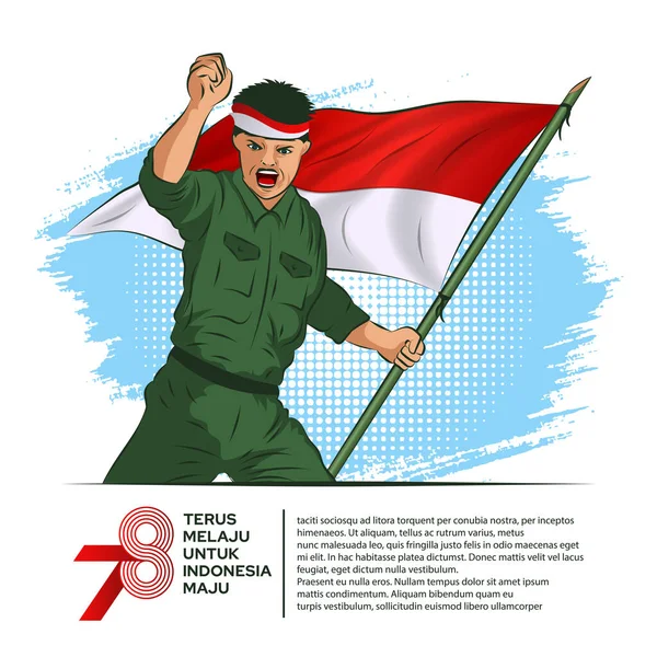 Agosto 2023 Indonesia Día Independencia Soldado Con Bandera Vector Ilustración — Vector de stock
