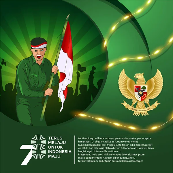 78ª Bandera Verde Del Día Independencia Indonesia Con Soldado Indonesio — Vector de stock