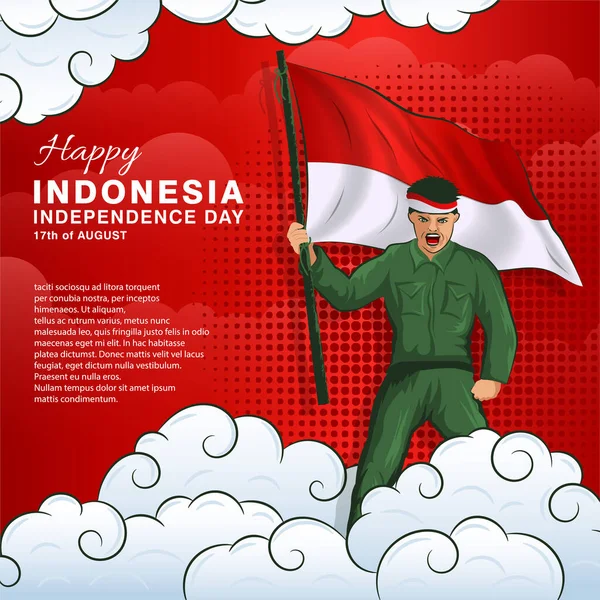 Soldado Celebrar Indonesia 78º Día Independencia Dirgahayu Kemerdekaan Indonesia Bandera — Vector de stock