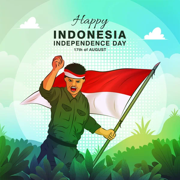 78º Día Independencia Dirgahayu Republik Indonesia Banner Con Bandera Soldado — Vector de stock