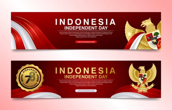 Diseño Bandera Del Día Independencia Indonesia 2023 Con Garuda Dorada — Vector de stock