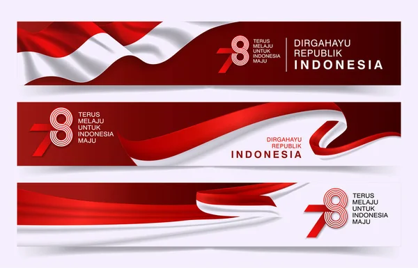 78º Colección Banners Horizontales Día Independiente Indonesia Con Diseño Bandera — Vector de stock