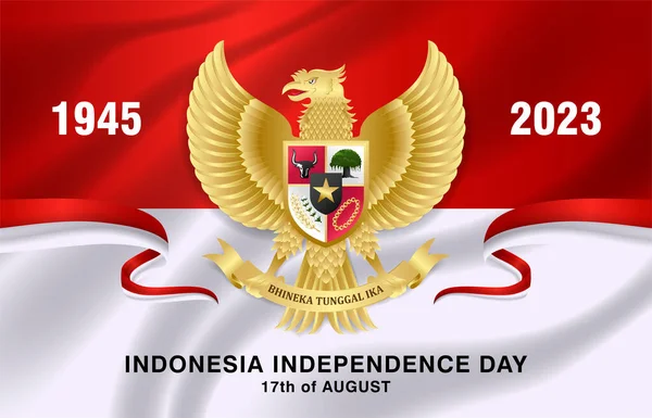 2023 Indonesia Diseño Fondo Día Independencia Con Garuda Cinta Bandera — Vector de stock