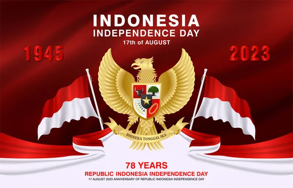 78º Diseño Fondo Día Independencia Indonesia Con Garuda Cinta Bandera — Vector de stock