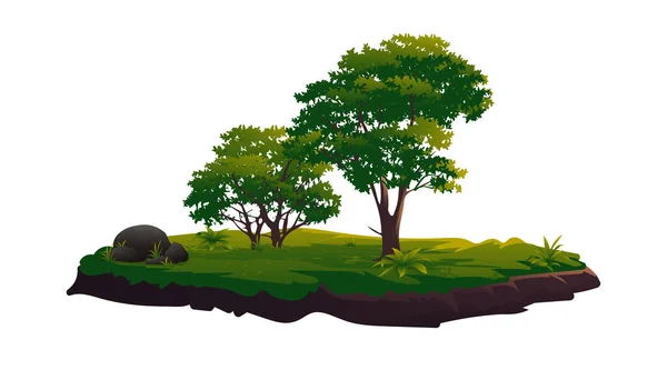 Bäume Auf Einer Kleinen Insel Mit Üppigem Grünen Gras Vektorillustration — Stockvektor