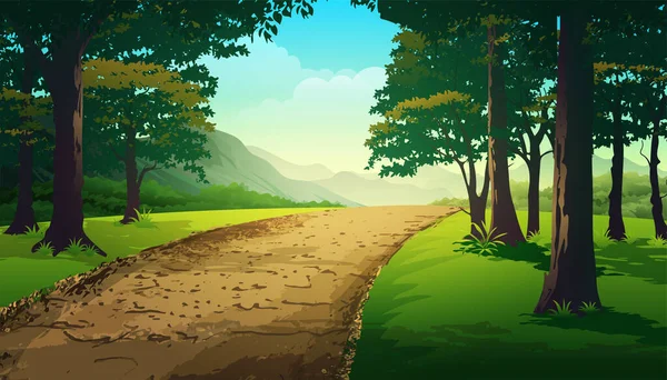 Chemin Terre Travers Milieu Paysage Vecteur Forêt Luxuriante — Image vectorielle