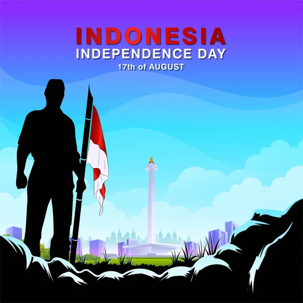 Hari Pahlawan Nasional Vertaling Indonesische Nationale Helden Dag Vectorsoldaat Monas — Stockvector