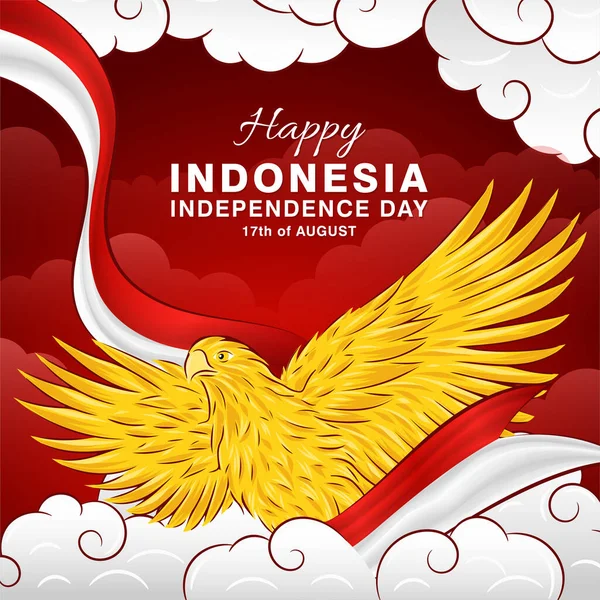 Indonesia Independencia Día Fondo Con Garuda Cielo Vector Ilustración — Vector de stock