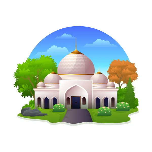 Cute Mosque Building Beautiful Green Yard Illustration — Stock Vector