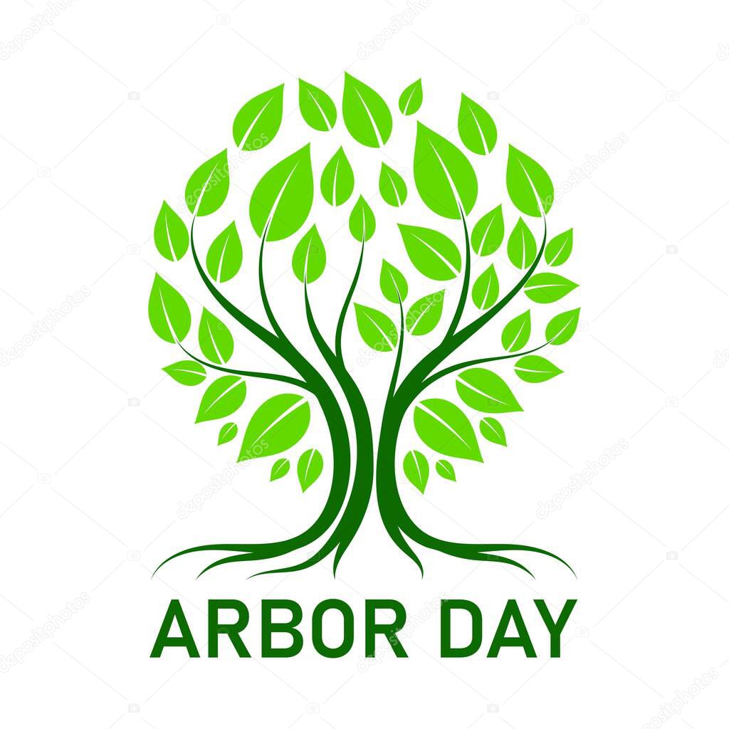 Happy international Arbor Day symbol or icon with  Green tree and leaves illustration