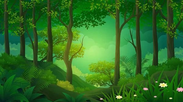 Wild Dark Jungle Forest Nature Landscape Green Jungle Foliage Exotic — Stock Vector