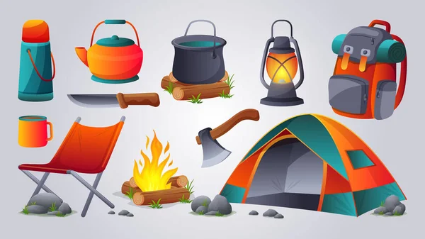 Camping Aventura Elemento Equipamentos Coleções Vetoriais —  Vetores de Stock