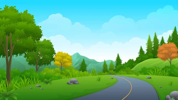 Empty Asphalt Road Going Hill Beautiful Nature Landscape Trees Mountain — Stock Vector