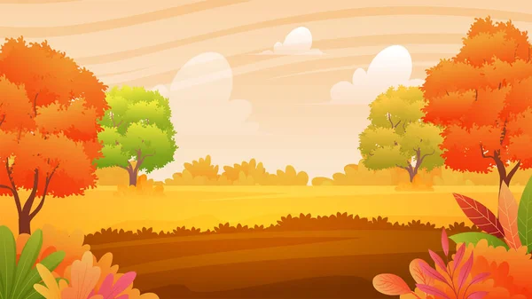 Beautiful Autumn Scenery Landscape Illustration Warm Color Design — Stock Vector