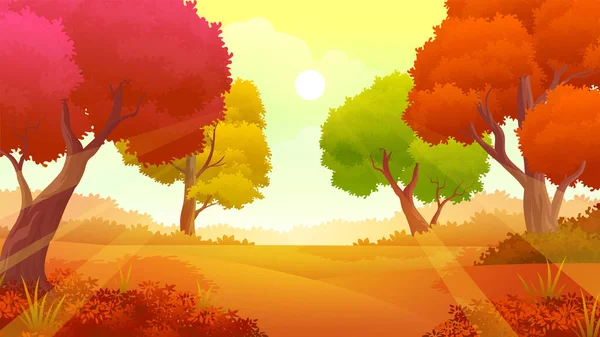 Herbst Naturpark Landschaft Mit Gelb Orangen Blättern Und Bäumen — Stockvektor