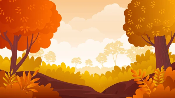 Herbst Oder Herbst Landschaft Illustration Mit Warmen Farbdesign — Stockvektor