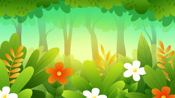 Lindo Bosque Dibujos Animados Vector Paisaje Ilustración Con Arbustos Gruesos — Vector de stock
