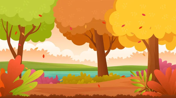 Beautiful autumn landscape with river vector illustration