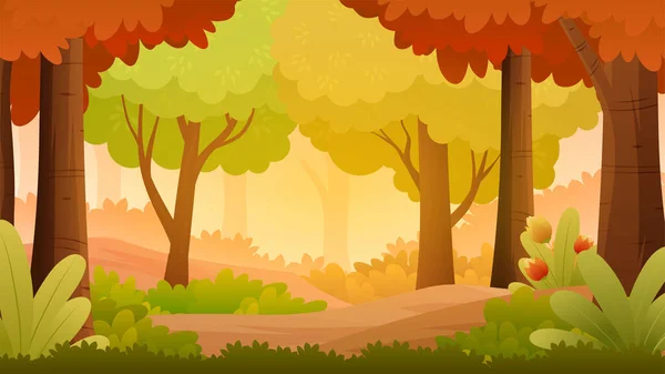 Çimen Topraklı Sonbahar Ormanları Sonbahar Ortası Panoramik Çizimler — Stok Vektör