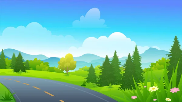 Mooie Scenic Roads Highway Een Heuvel Met Prachtige Natuur Landschap — Stockvector