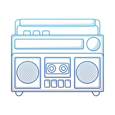 El çizimi karalama tarzıyla klasik Radyo Kaset çizimi