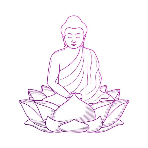 Buda Ilustración Meditación Con Bosquejo Dibujado Mano Estilo Garabato — Vector de stock