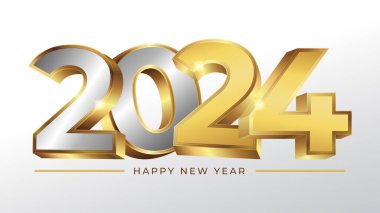 2024 sayı veya tipografi vektörü altın ve gümüş 3D yaratıcı tasarım
