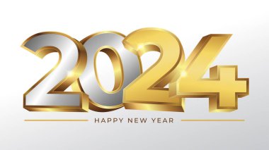 2024 number or typography vector with golden and silver 3D creative design clipart