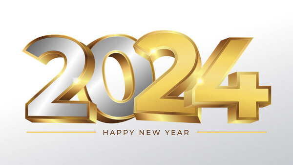 2024 Número Tipografía Vector Con Oro Plata Diseño Creativo — Vector de stock