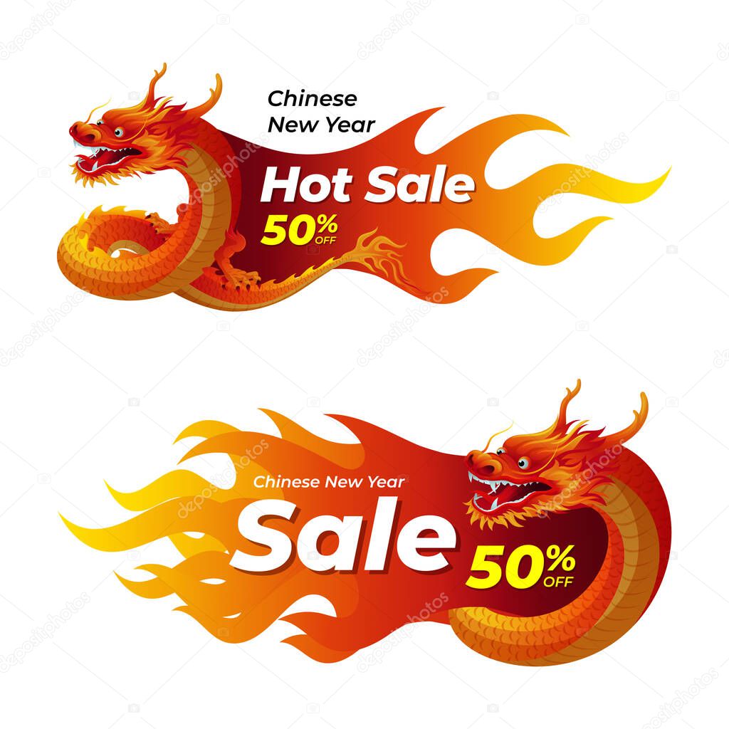 Chinese dragon year hot sale banner with dragon and flame illustration